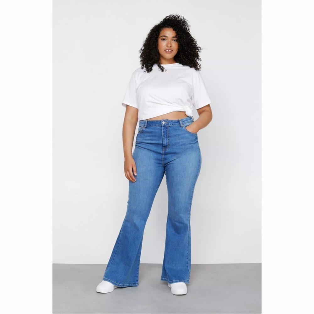 Nasty Gal | Organic Plus Size Classic Blue High Rise Baggy Wide Leg Flared Jean
